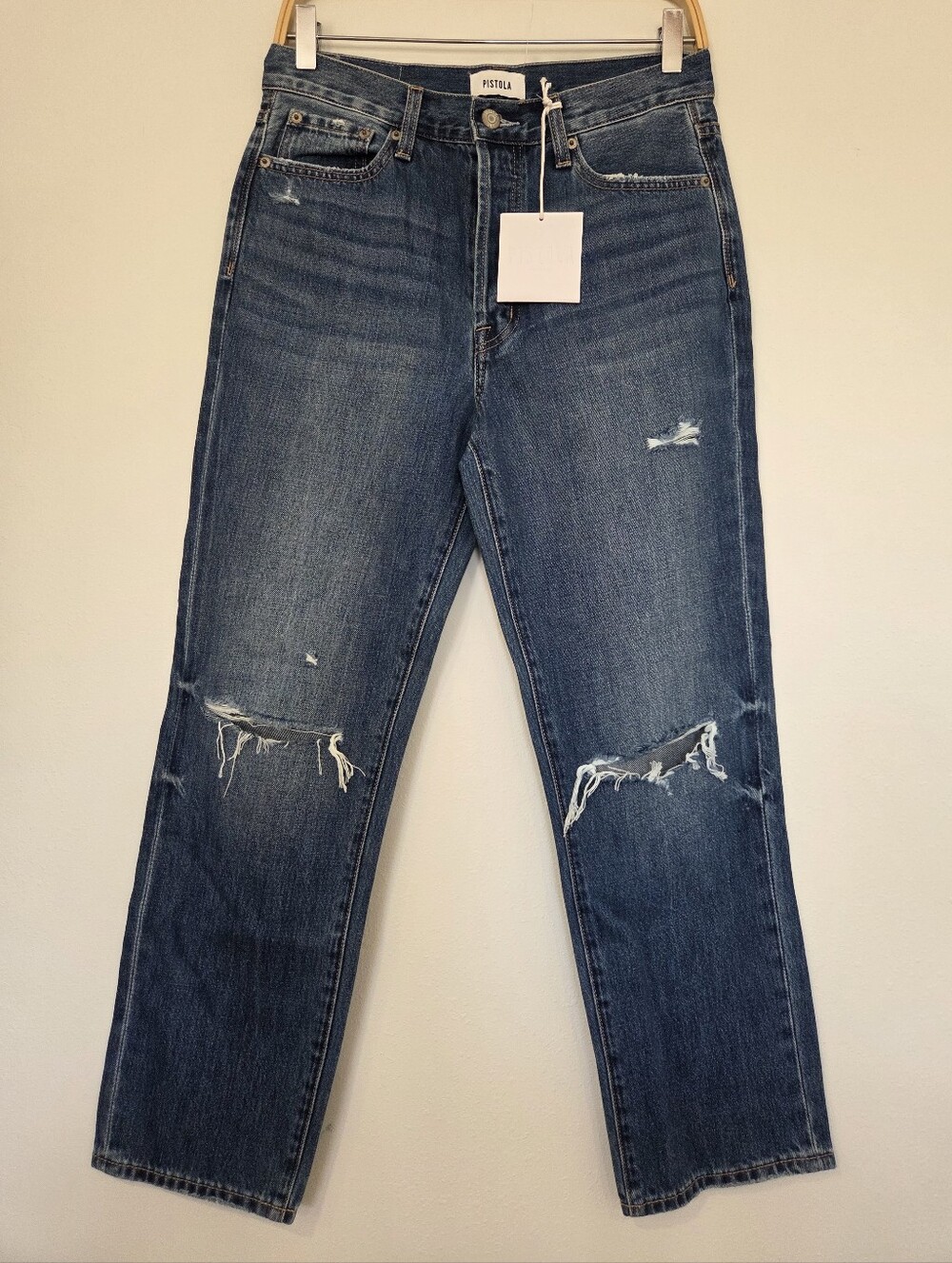 Pistola High Rise Classic Straight Ankle Aurora Distressed Jeans